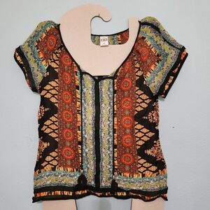 Bila Black and Orange Graphic Cut Out Blouse